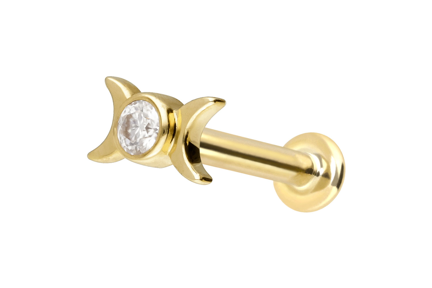 14 Karat Gold Labret Piercing mit Push Fit MOISSANIT + 2 MONDE